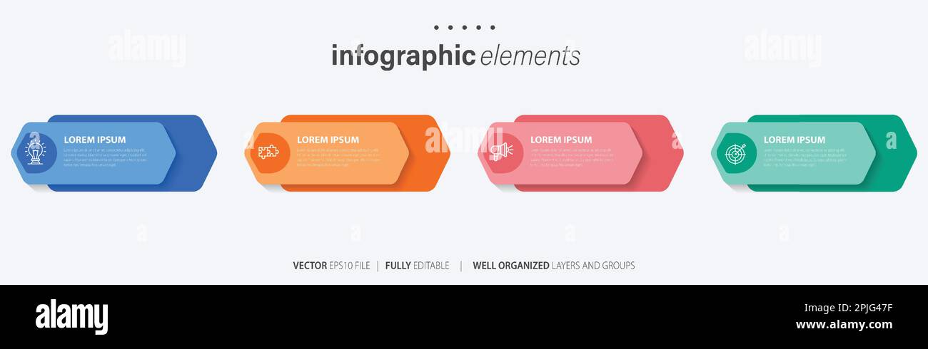 Vorlage für Vektor-Infografik-Design mit 4 Optionen oder Schritten Stock Vektor