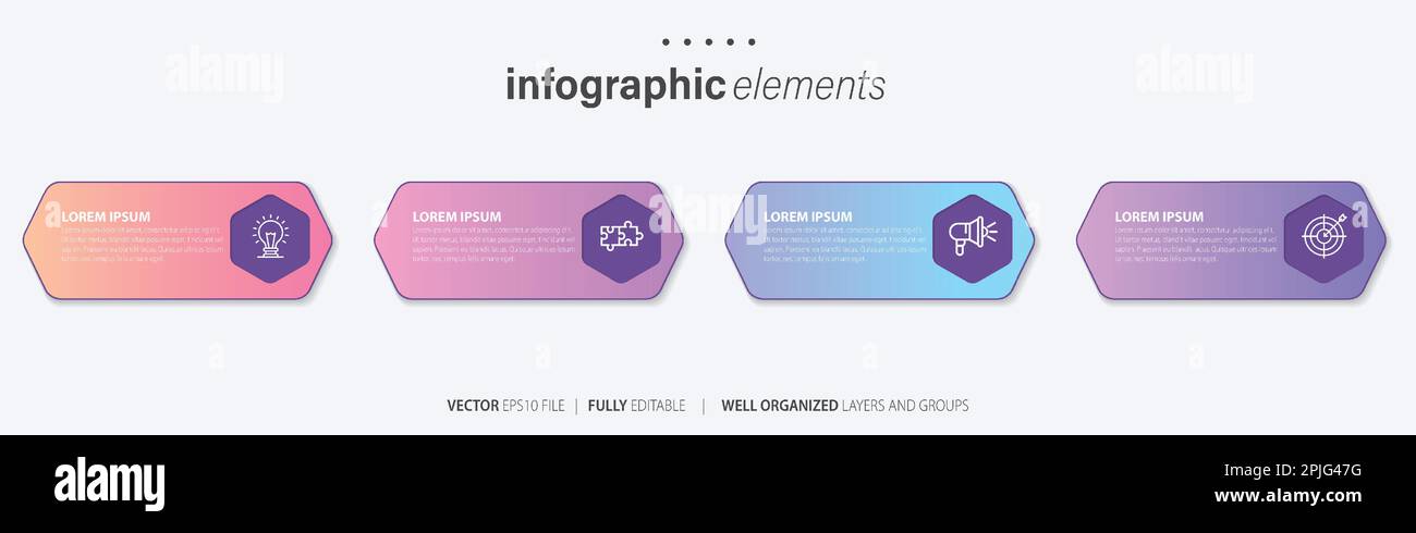 Vorlage für Vektor-Infografik-Design mit 4 Optionen oder Schritten Stock Vektor