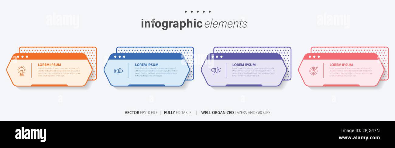 Vorlage für Vektor-Infografik-Design mit 4 Optionen oder Schritten Stock Vektor