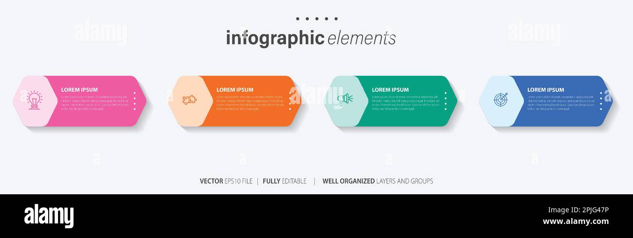 Vorlage für Vektor-Infografik-Design mit 4 Optionen oder Schritten Stock Vektor