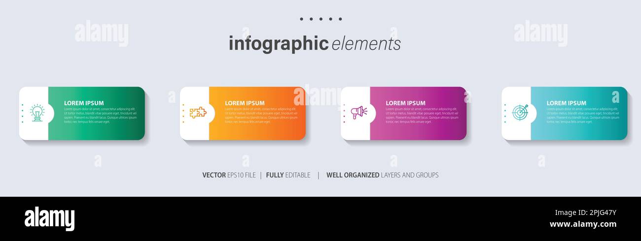 Vorlage für Vektor-Infografik-Design mit 4 Optionen oder Schritten Stock Vektor