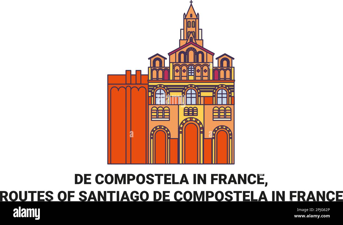 Frankreich, Routen von Santiago De Compostela in Frankreich Reise Landmark Vector Illustration Stock Vektor