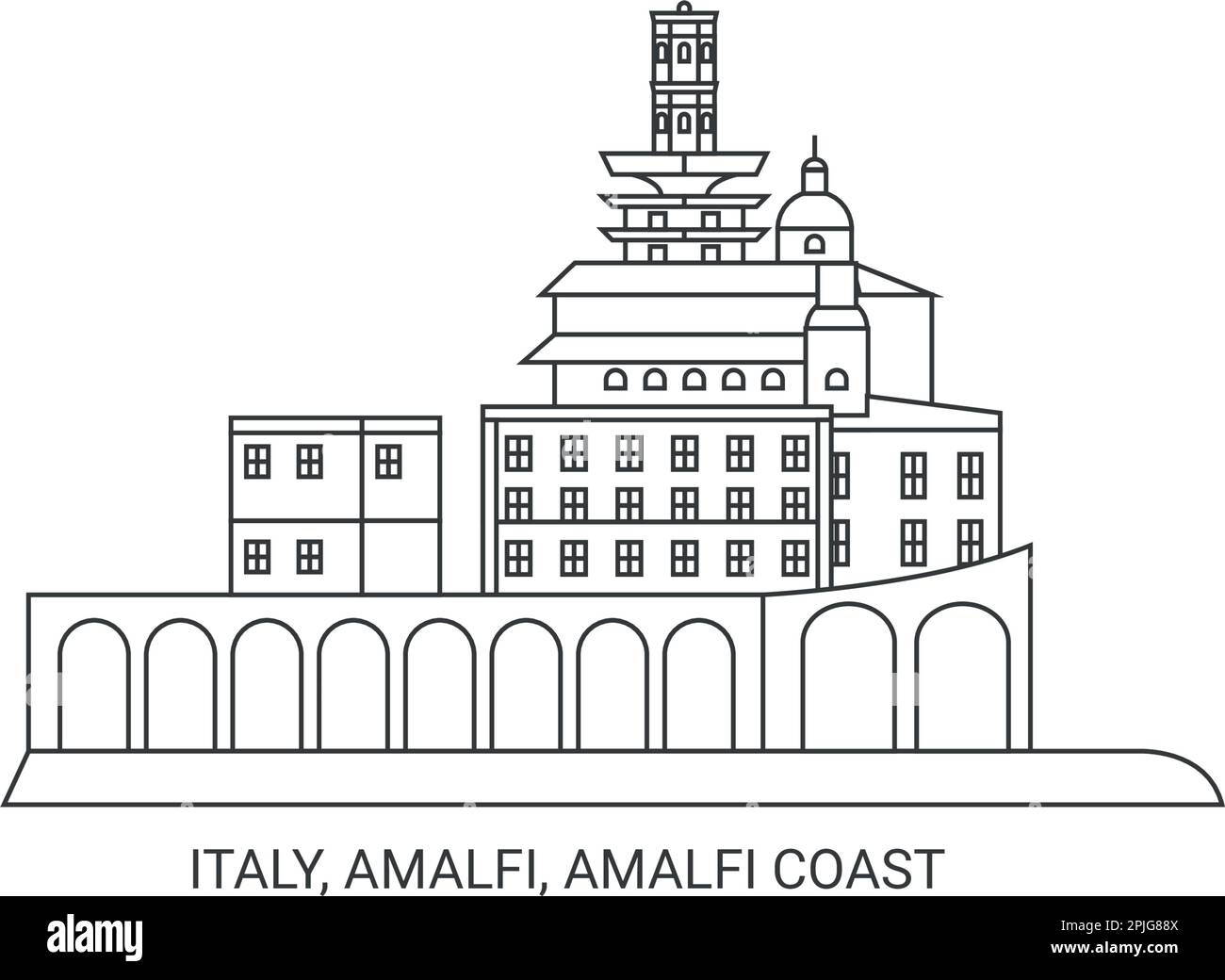 Italien, Amalfi, Amalfiküste Reise Wahrzeichen Vektordarstellung Stock Vektor