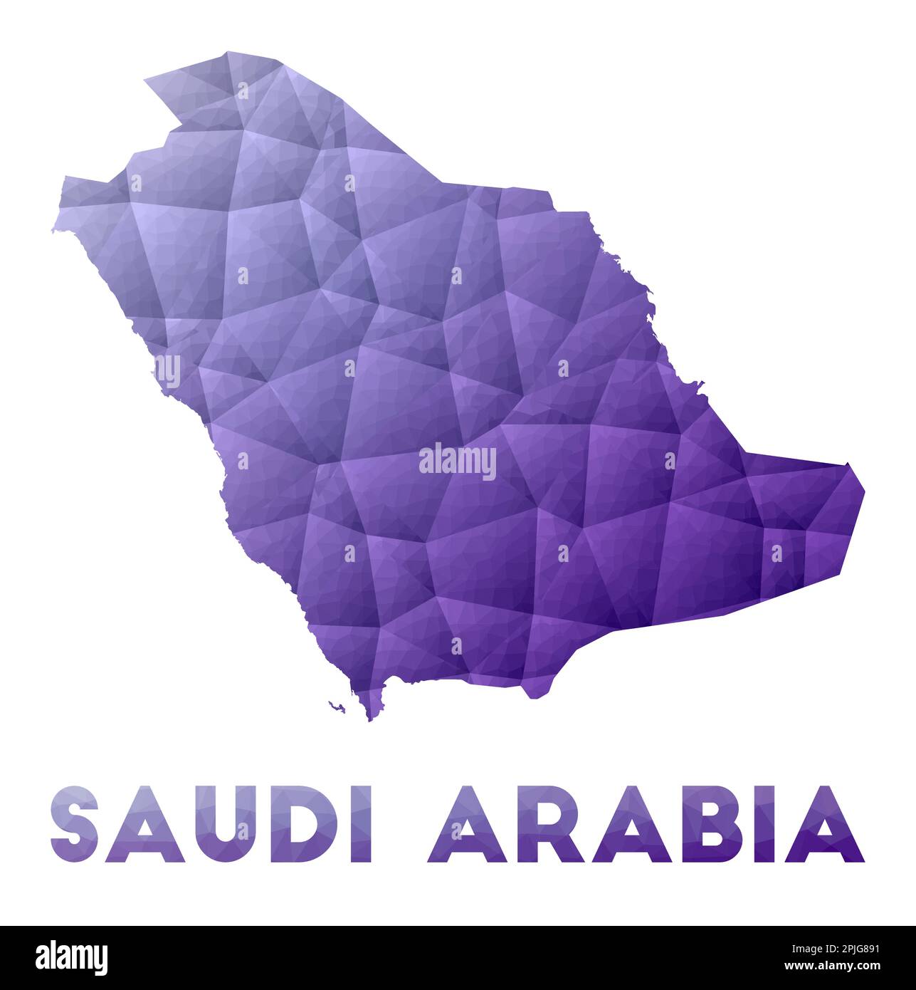 Karte von Saudi-Arabien. Abbildung des Landes mit niedrigem Poly. Violettes geometrisches Design. Polygonale Vektordarstellung. Stock Vektor