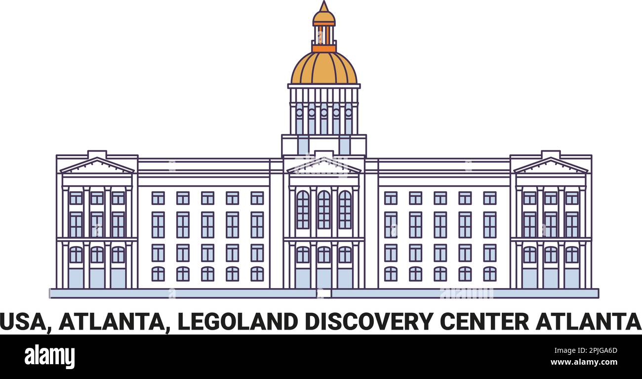 USA, Atlanta, Legoland Discovery Center Atlanta, Reise-Wahrzeichen-Vektordarstellung Stock Vektor