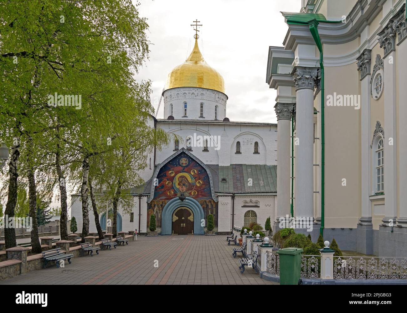 Blick von Pochaev Lavra nach Pochaev, einer Stadt in der Westukraine. Stockfoto