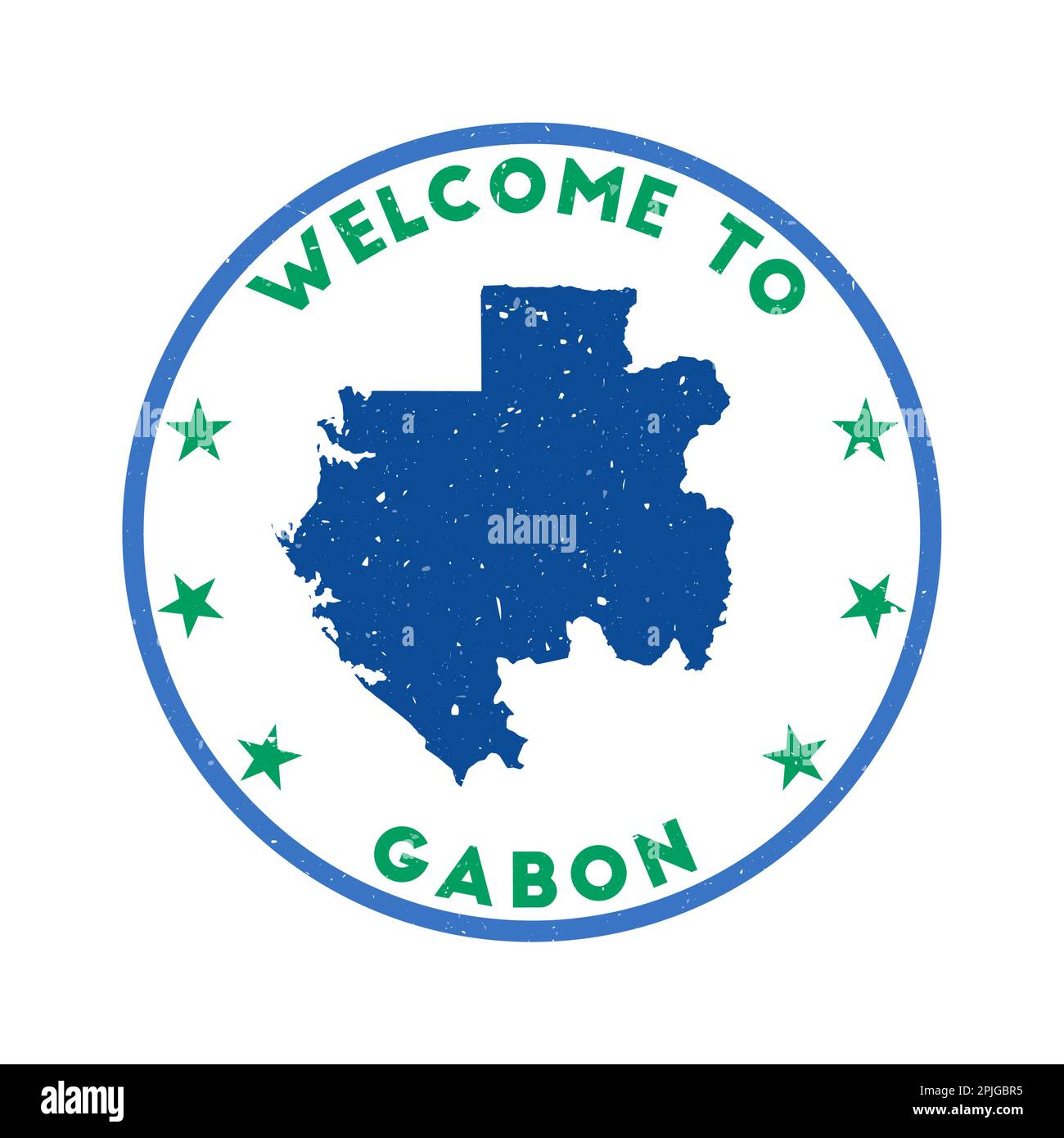 Willkommen bei Gabun Stempel. Runder Grunge Country-Stempel mit Textur in Shamrock-Farbe. Geometrische Gabon-Dichtung im Vintage-Stil. Illustration des kühlen Vektors. Stock Vektor