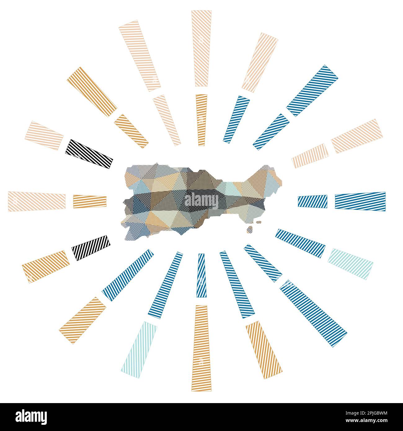 Sonnenaufgang auf Capri. Niedrige Poly gestreifte Rochen und Karte der Insel. Erstaunliche Vektorillustration. Stock Vektor