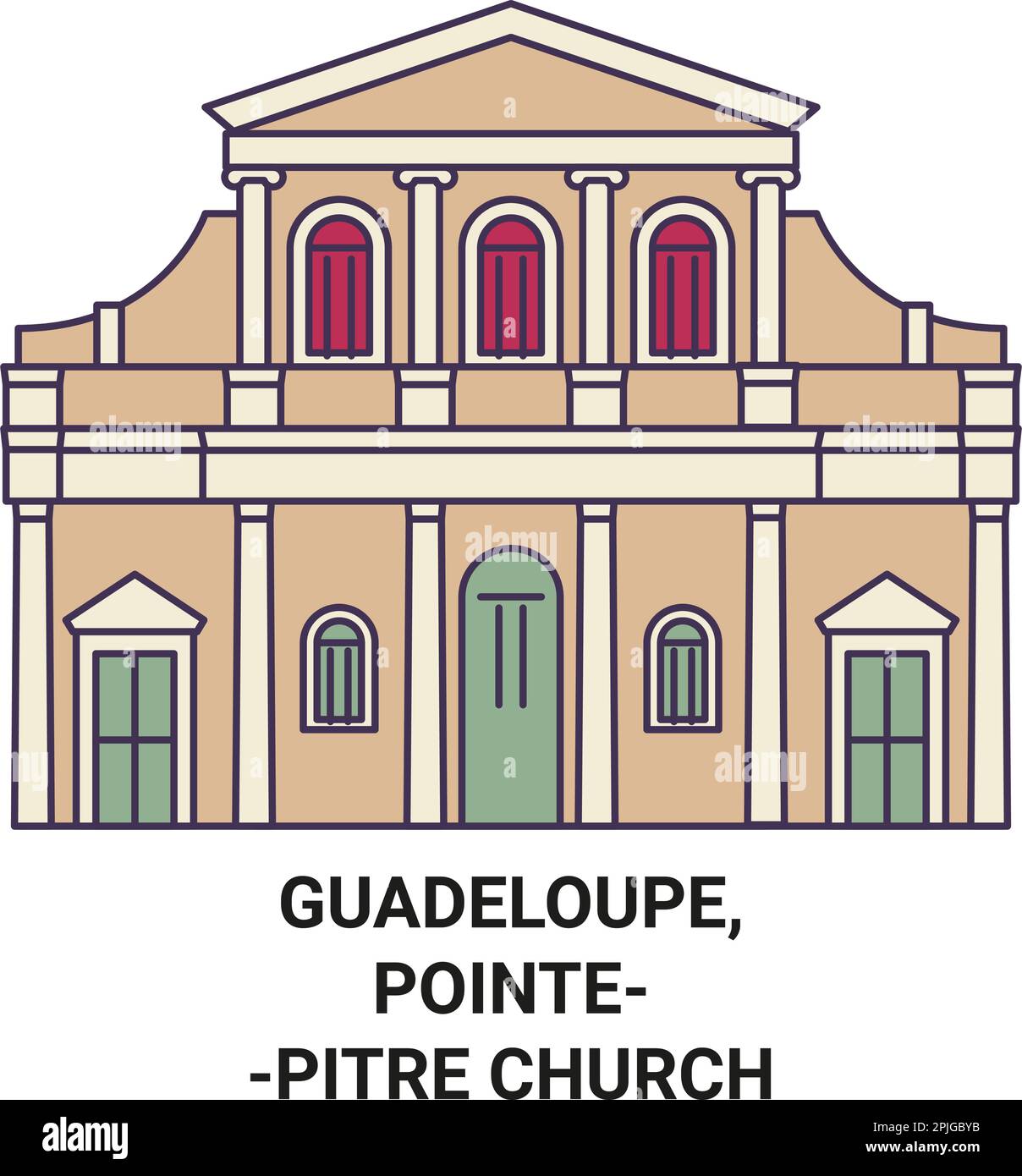 Guadeloupe, Pointepitre Kirche reisen als Vektorbild für Wahrzeichen Stock Vektor