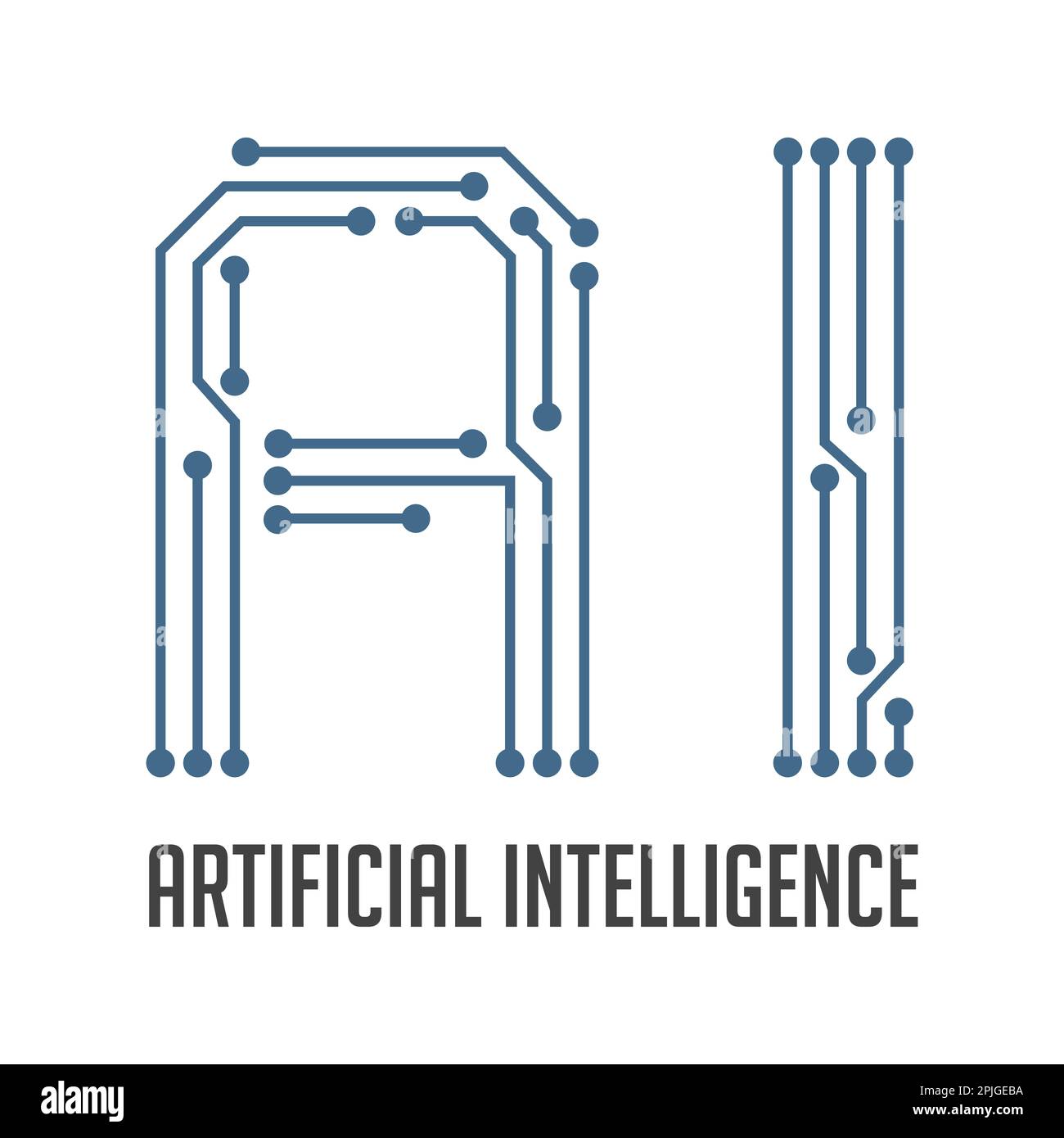 Künstliche Intelligenz - Konzeptlogo - KI-Buchstaben als computerintegrierte Schaltung Stockfoto
