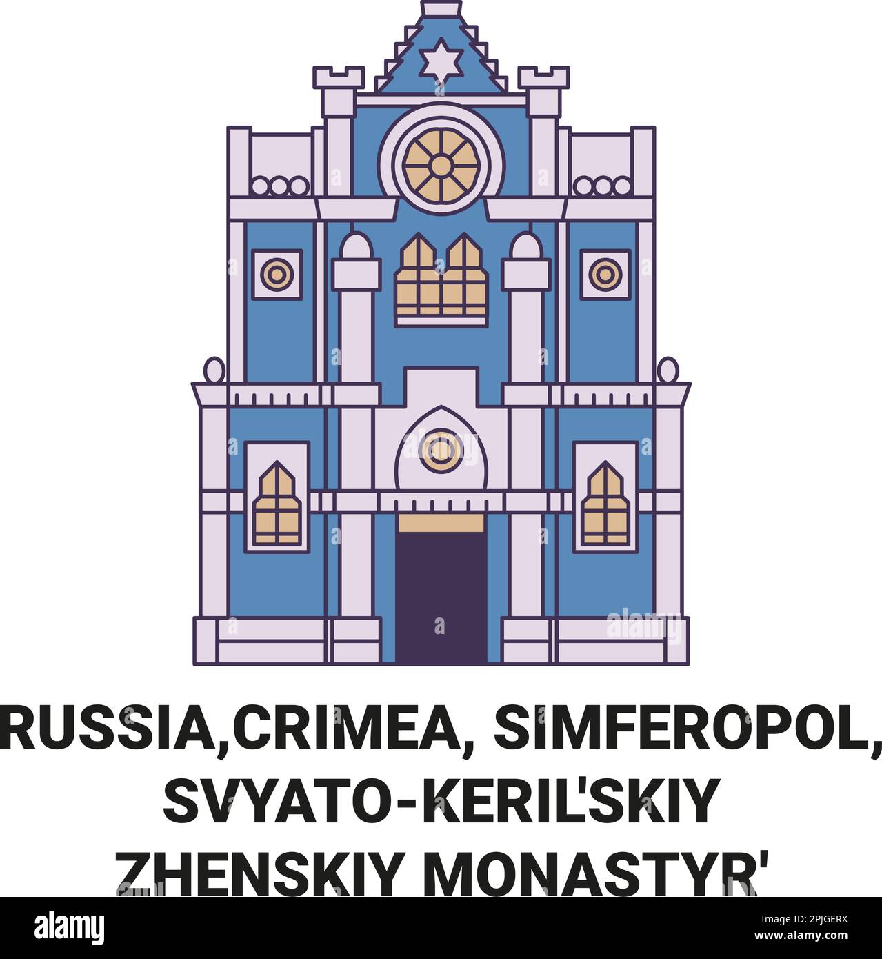 Russland, Krim, Simferopol, Svjatokeril'skiy Zhenskiy Monastyr' Reise-Wahrzeichen-Vektordarstellung Stock Vektor