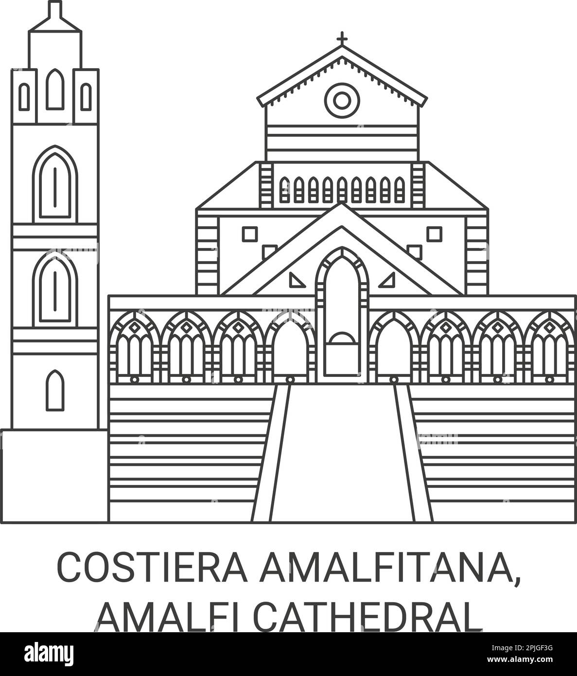 Italien, Costiera Amalfitana, Amalfi Kathedrale Reise Wahrzeichen Vektordarstellung Stock Vektor
