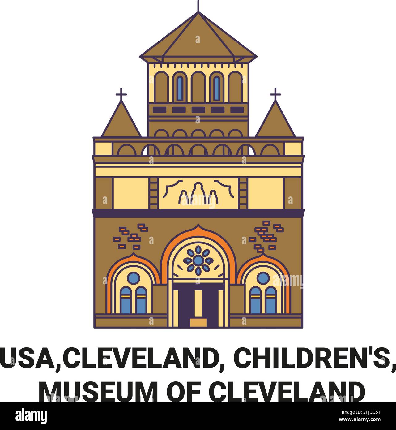 USA, Cleveland, Children's, Museum of Cleveland, Reiseziel-Vektordarstellung Stock Vektor