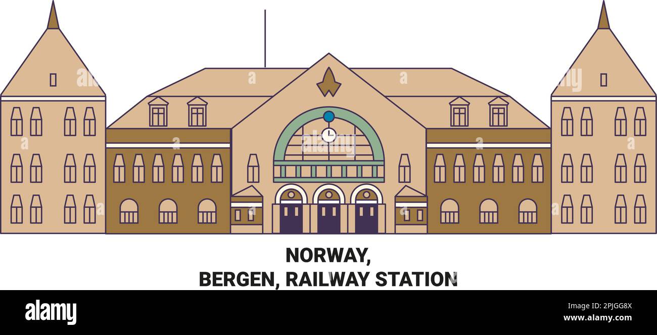 Vektorgrafik für Norwegen, Bergen, Bahnhofsreisen Stock Vektor