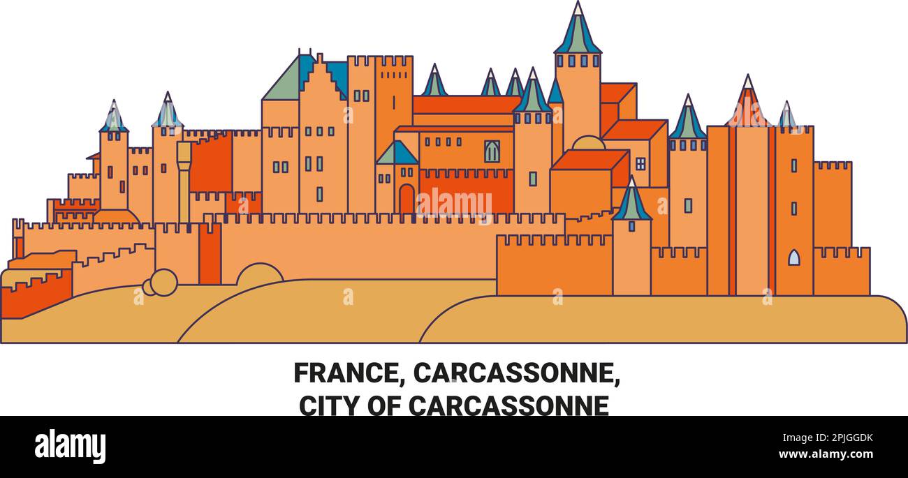 Frankreich, Carcassonne, Stadt Carcassonne Reise-Wahrzeichen-Vektordarstellung Stock Vektor