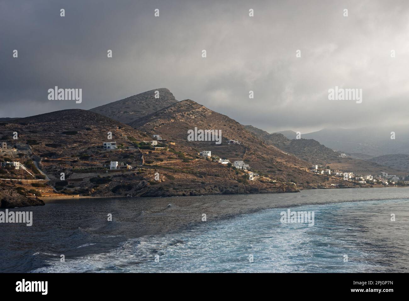 Sie verlassen iOS Island mit einer Fähre am frühen Morgen Stockfoto