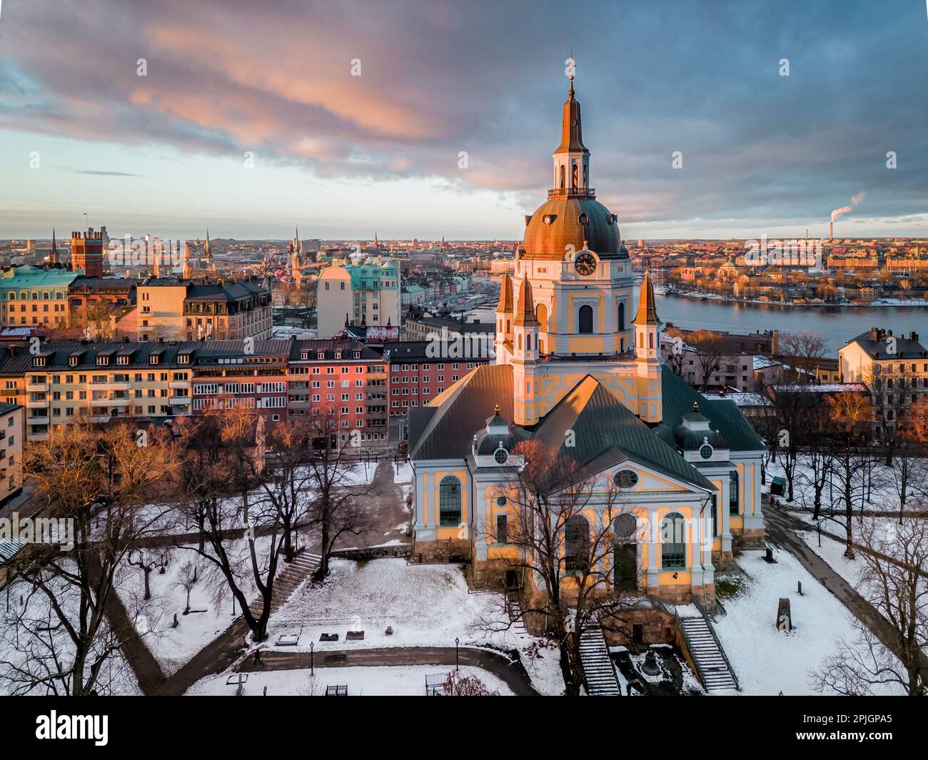 Luftaufnahme von Katarina kyrka (Katharinenkirche) im Zentrum Stockholms Stockfoto