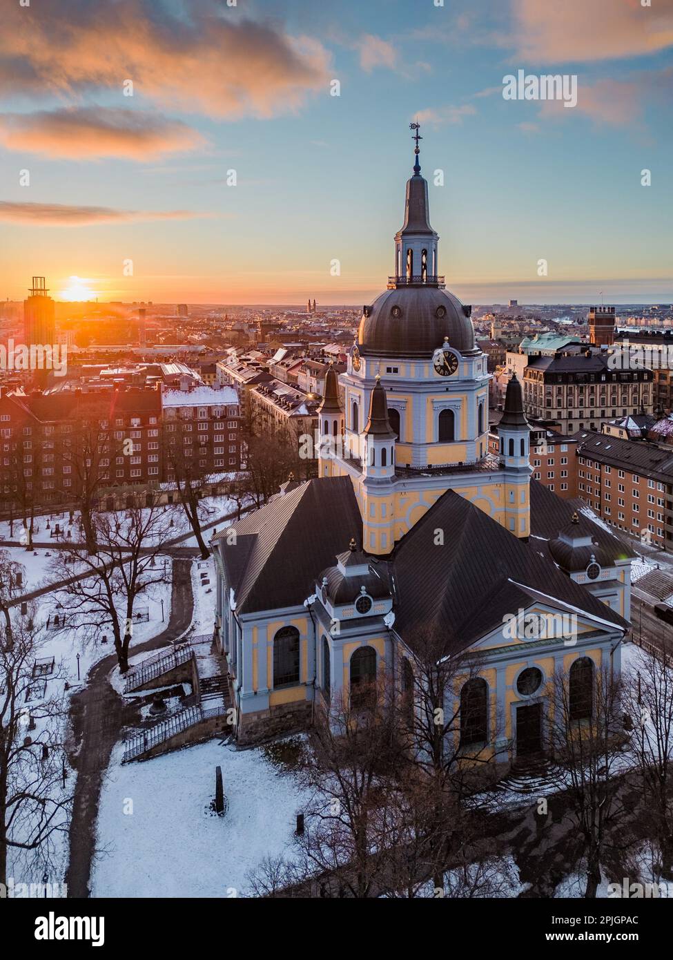 Luftaufnahme von Katarina kyrka (Katharinenkirche) im Zentrum Stockholms Stockfoto