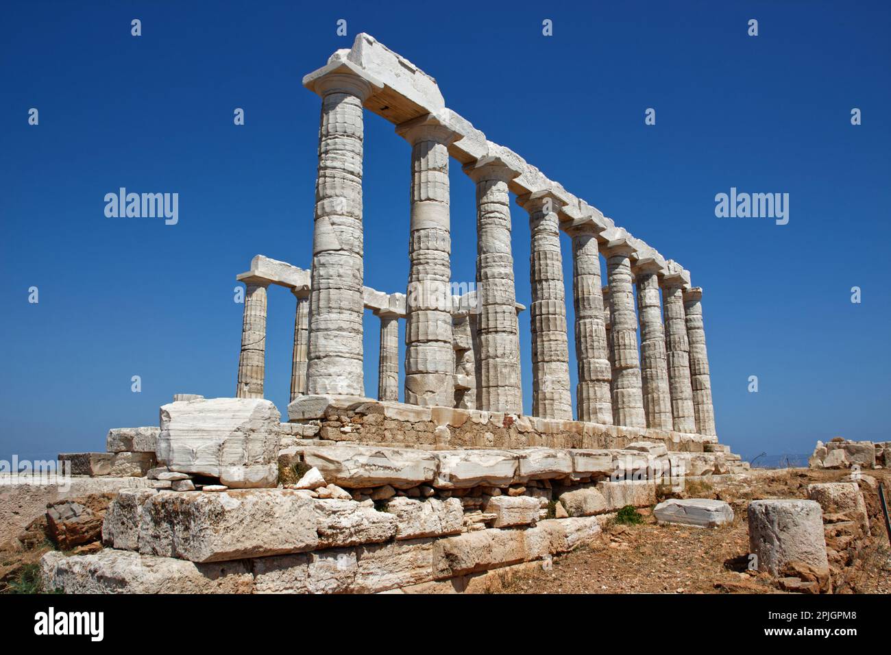 Die Ruinen des Tempels von Poseidon, Sounio, Griechenland Stockfoto