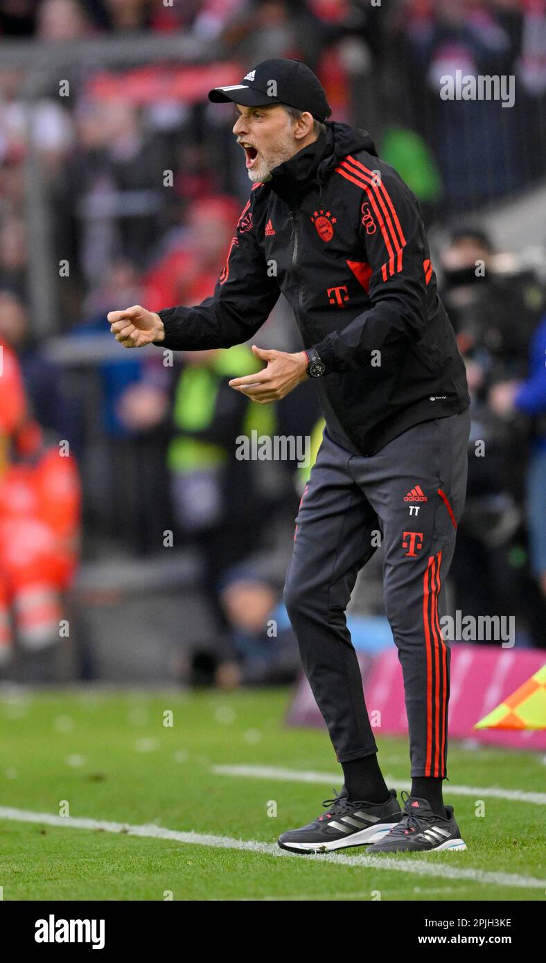 Coach Thomas Tuchel FC Bayern München FCB, Geste, Geste, am Spielfeldrand, Deutscher Klassiker FC Bayern München FCB gegen Borussia Dortmund BVB, Allianz Stockfoto