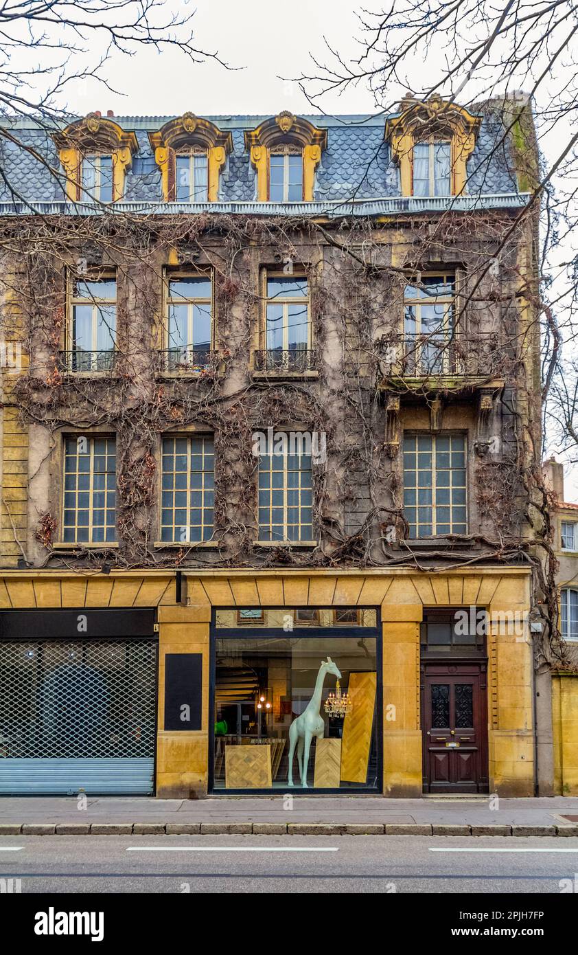 Überwuchertes Haus in Metz, im Winter in der Region Lothringen in Frankreich Stockfoto