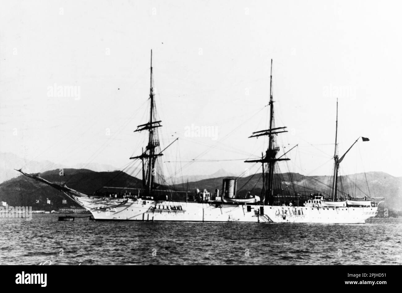 Amerigo Vespucci, eine Schraubenkorvette der italienischen Regia Marina (Royal Navy), die in den späten 1870er und frühen 1880er Jahren erbaut und 1898 fotografiert wurde Stockfoto