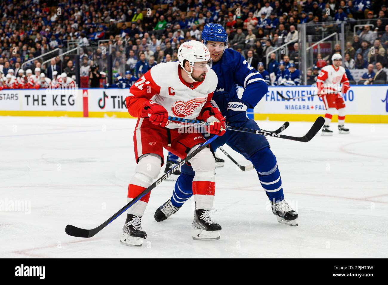 Detroit Red Wings centre Dylan Larkin and Toronto Maple Leafs