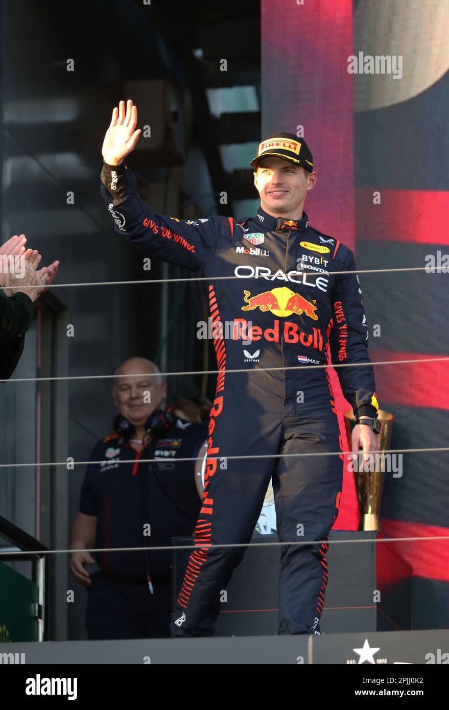 Melbourne, Australien. 03. April 2023. MELBOURNE, Australien, 2. APRIL 2023; PODIUM, Rennsieger Nr. 1, Max VERSTAPPEN, NDL, Oracle Red Bull Racing während des AUSTRALISCHEN Formel 1 Grand Prix am 2. April 2023, Albert Park - Melbourne, FIA Formula1 World Championship, Raceday, Formel 1 Rennen in Australien, Motorsport, F1 GP, Honorarpflichtiges Foto, gebührenpflichtiges Bild, Copyright © Clay CROSS/ATP images (CROSS Clay/ATP/SPP) Kredit: SPP Sport Press Photo. Alamy Live News Stockfoto
