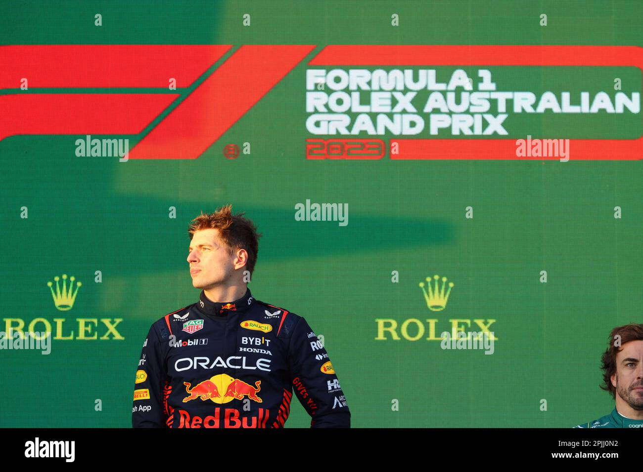 Melbourne, Australien. 03. April 2023. MELBOURNE, Australien, 2. APRIL 2023; PODIUM, Rennsieger Nr. 1, Max VERSTAPPEN, NDL, Oracle Red Bull Racing während des AUSTRALISCHEN Formel 1 Grand Prix am 2. April 2023, Albert Park - Melbourne, FIA Formula1 World Championship, Raceday, Formel 1 Rennen in Australien, Motorsport, F1 GP, Honorarpflichtiges Foto, gebührenpflichtiges Bild, Copyright © Clay CROSS/ATP images (CROSS Clay/ATP/SPP) Kredit: SPP Sport Press Photo. Alamy Live News Stockfoto