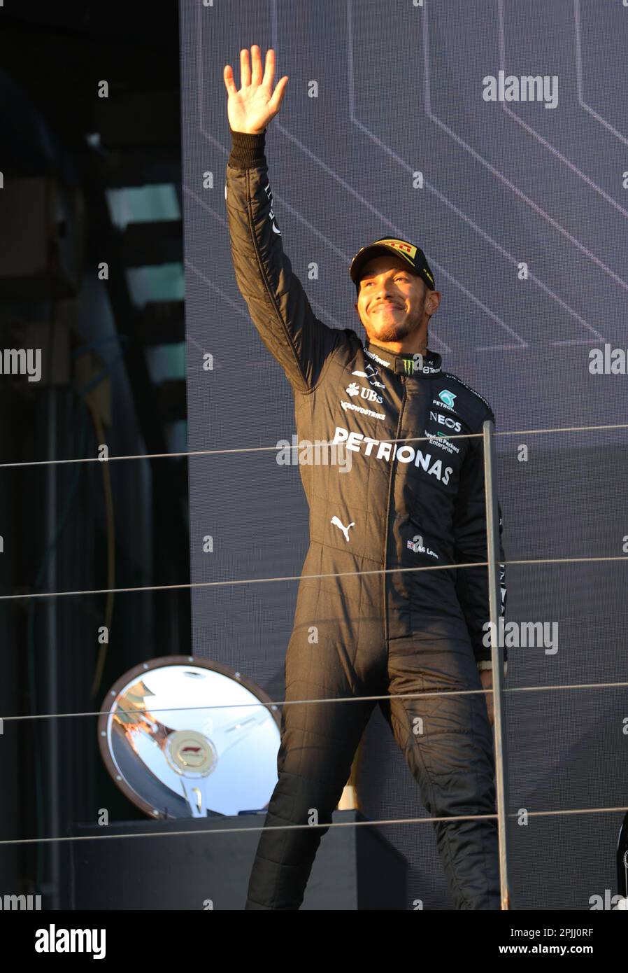 Melbourne, Australien. 03. April 2023. MELBOURNE, Australien, 2. APRIL 2023; #44, Lewis HAMILTON, GBR, Mercedes AMG F1 Team, PODIUM, Nächstplatzierter, AUSTRALIAN Formula One Grand Prix am 2. April 2023, Albert Park - Melbourne, FIA Formula1 World Championship, Raceday, Formel 1 Rennen in Australien, Motorsport, F1 GP, Honorarpflichtiges Foto, gebührenpflichtiges Bild, Copyright © Clay CROSS/ATP images (CROSS Clay/ATP/SPP) Kredit: SPP Sport Press Photo. Alamy Live News Stockfoto