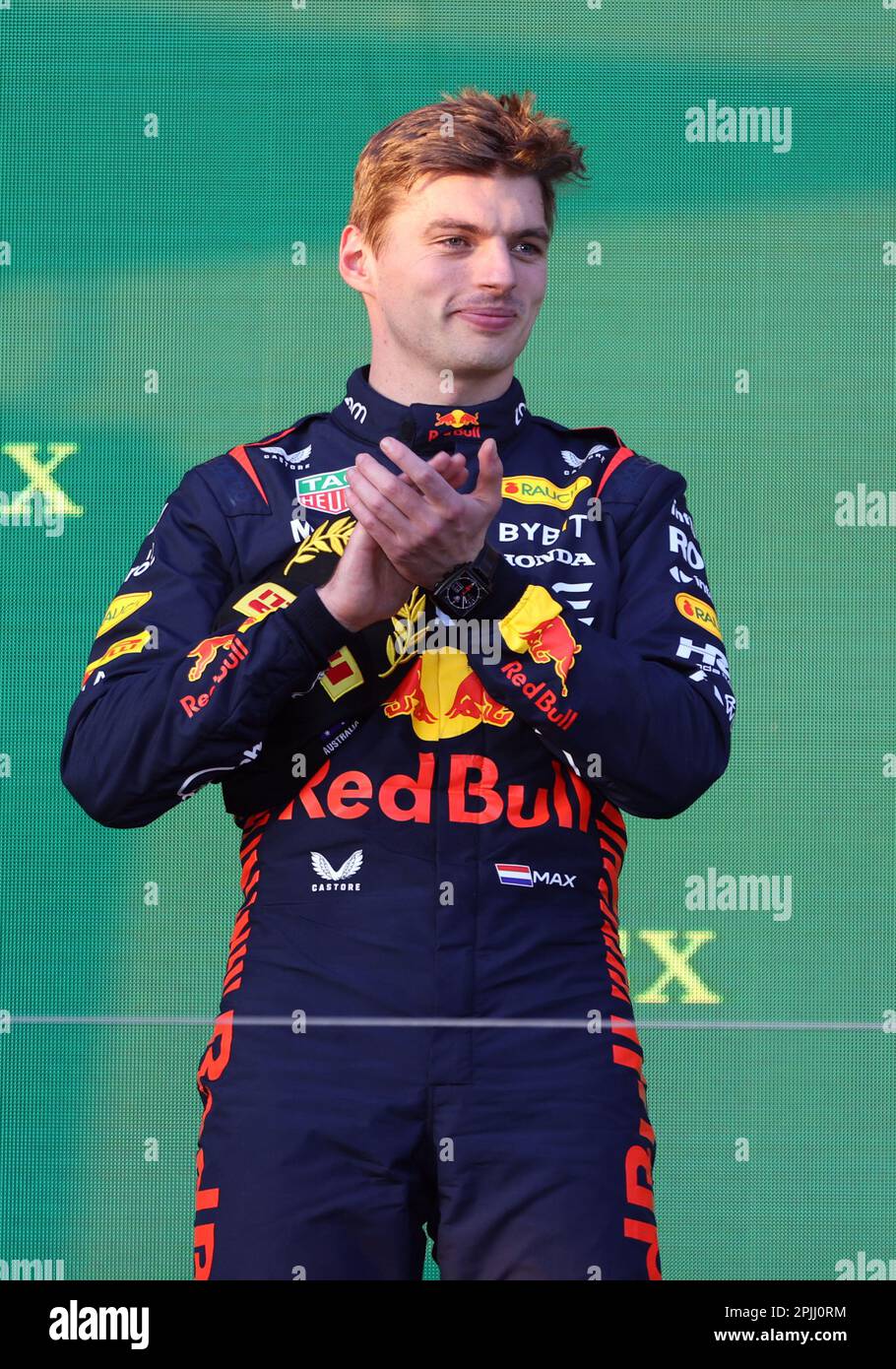 Melbourne, Australien. 03. April 2023. MELBOURNE, Australien, 2. APRIL 2023; PODIUM, Rennsieger Nr. 1, Max VERSTAPPEN, NDL, Oracle Red Bull Racing während des AUSTRALISCHEN Formel 1 Grand Prix am 2. April 2023, Albert Park - Melbourne, FIA Formula1 World Championship, Raceday, Formel 1 Rennen in Australien, Motorsport, F1 GP, Honorarpflichtiges Foto, gebührenpflichtiges Bild, Copyright © Clay CROSS/ATP images (CROSS Clay/ATP/SPP) Kredit: SPP Sport Press Photo. Alamy Live News Stockfoto