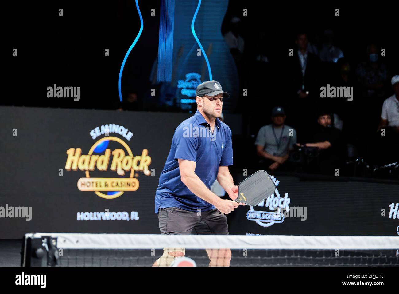 Hollywood, Florida, USA. 2. April 2023: Tennislegenden Andre Agassi, John McEnroe, Andy Roddick und Michael Chang während des Spiels in Pickleball Stockfoto