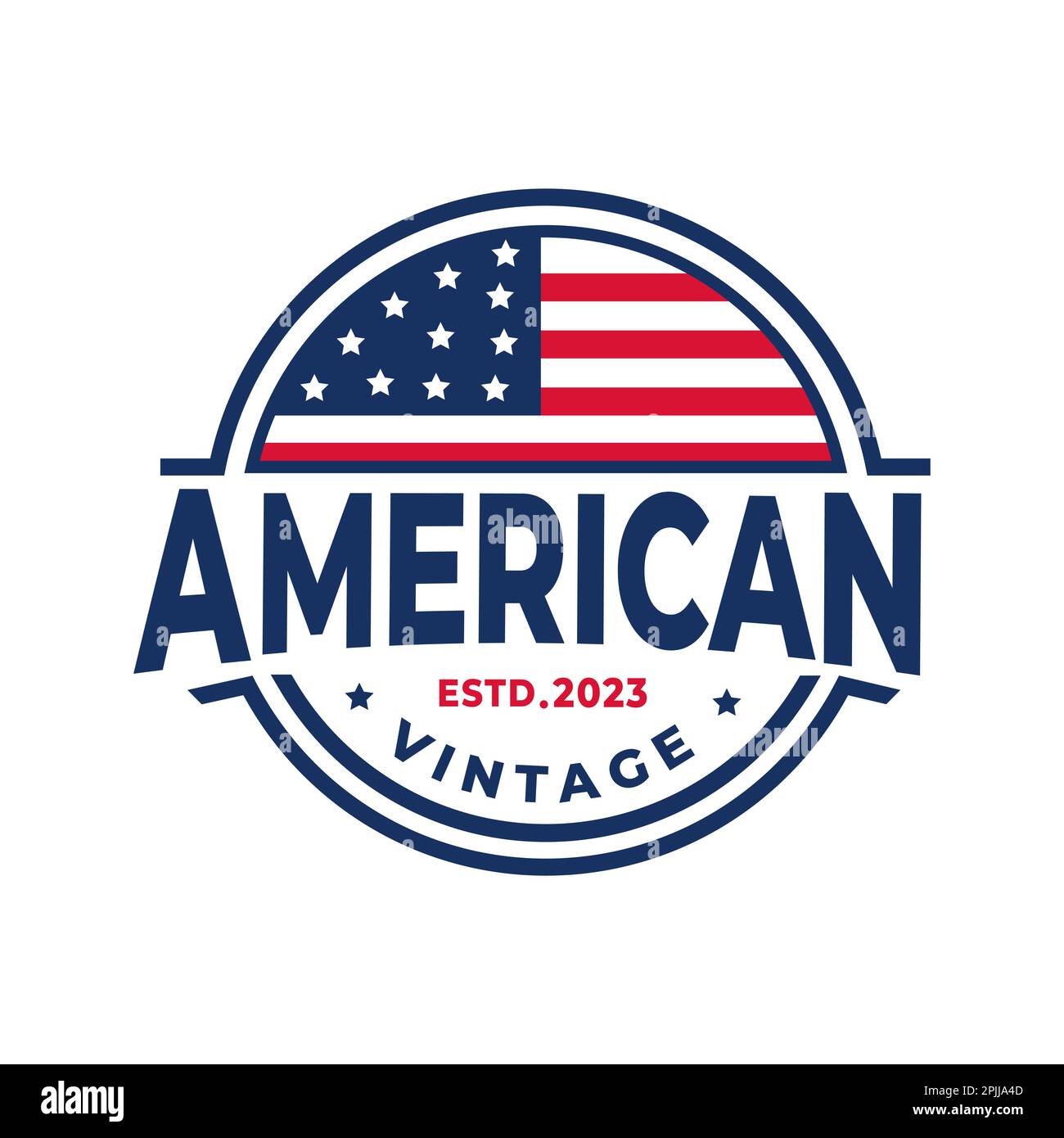 „Made in america“-Emblem oder Logo mit amerikanischer Flagge im Vintage-Stil. Vektordarstellung. Etikett Stock Vektor