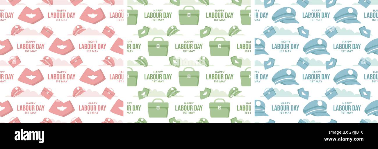 Set von Happy Labor Day Seamless Pattern Design Illustration mit verschiedenen Berufen in der Elementvorlage handgezeichnet Stock Vektor