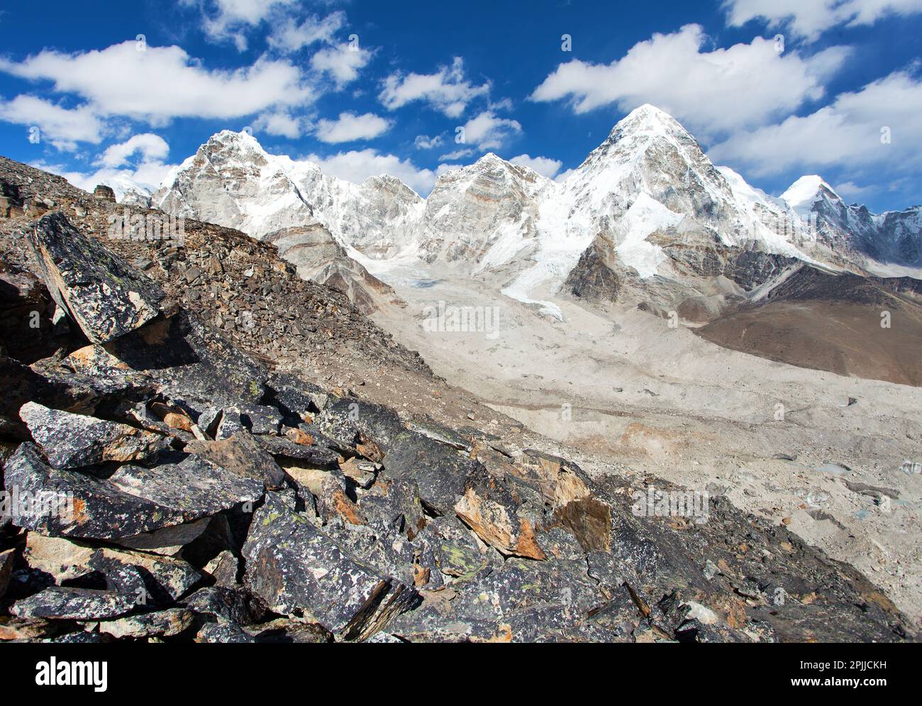 Berg Pumori, Kala patthar, Khumbu-Gletscher, Nepal-Himalaya Stockfoto