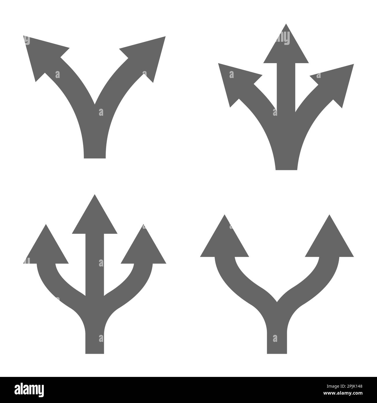 Symbolgruppe für Pfeile auf der Straße. Vektordarstellung mit zwei- und drei-Wege-Pfeilen Stock Vektor