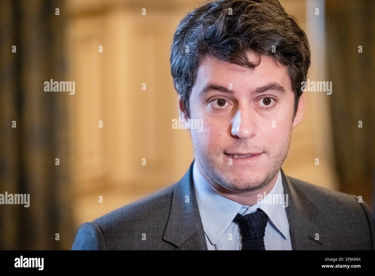 Frankreich, Lyon, 2023-03-31. Gabriel Attal, Minister für öffentliche Finanzen, besuchte die Präfektur Rhone. Stockfoto