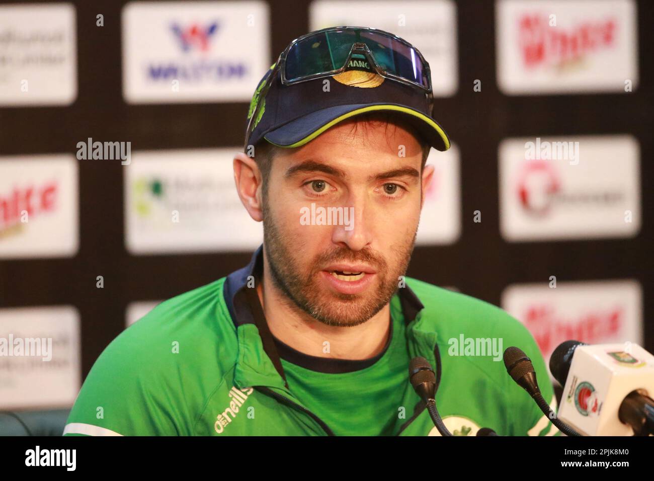 Captain Andrew Balbirnie, Testteam Irland, nimmt an der Pressekonferenz vor dem Spiel Teil, bevor sie allein gegen Bangladesch in Sher-e-BanglaNatio antreten Stockfoto