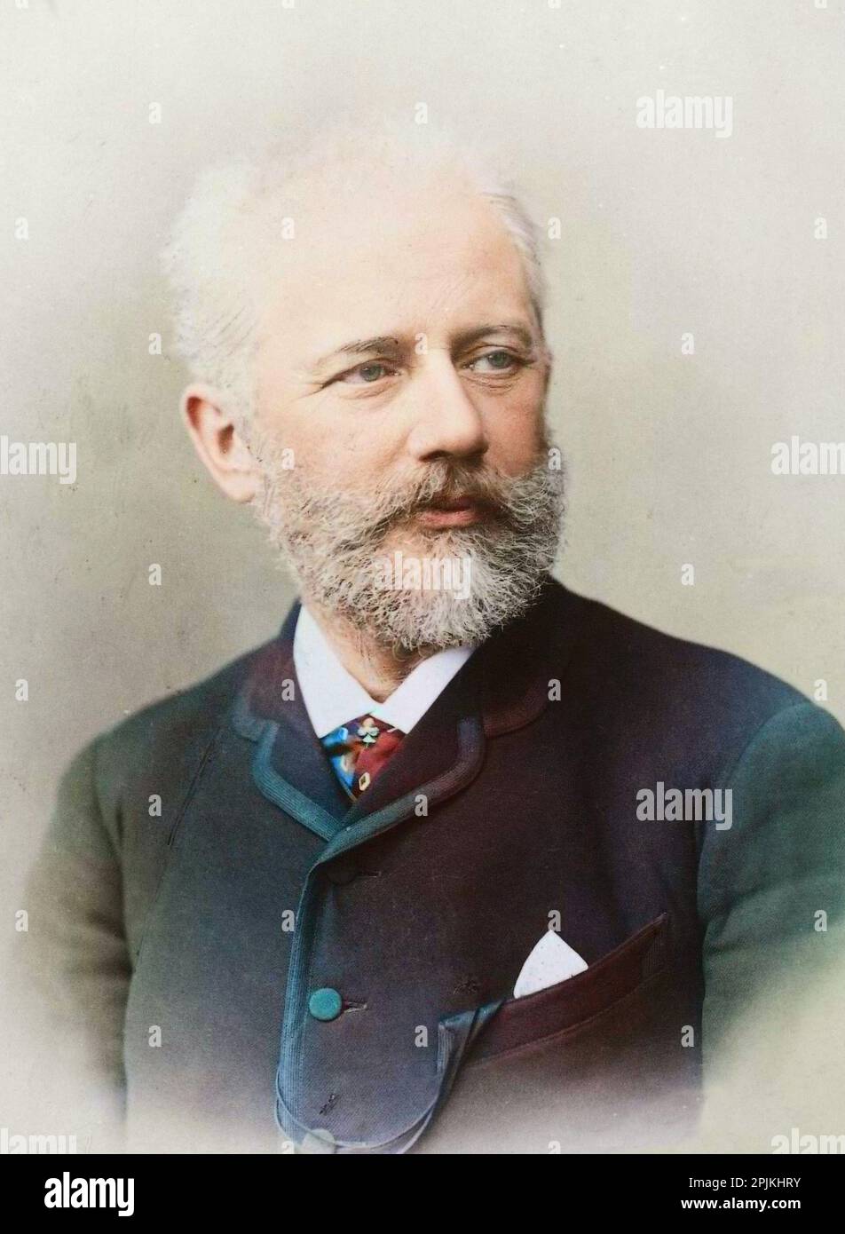 Porträt des Komponisten Pjotr Tschaikowsky (Piotr Petr Ilitch Tschaikowski, Tschaikowski) (1840-1893). Vers. 1888. Photo Colorié ultérieurement Stockfoto