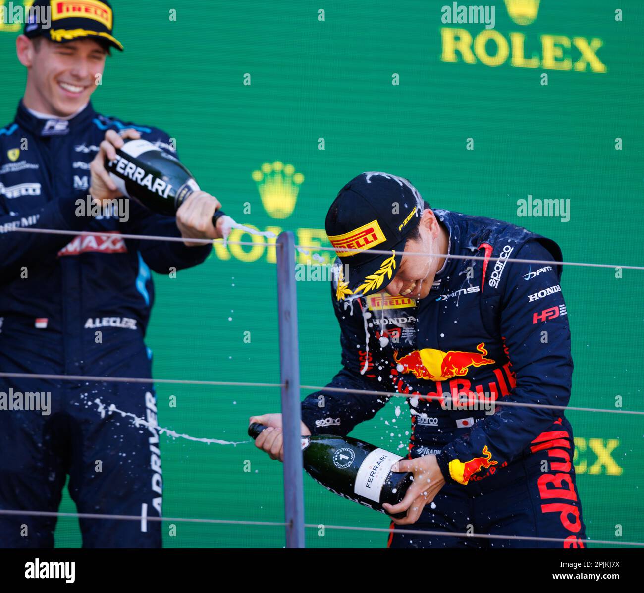 Albert Park, 2. April 2023 Red Bull Fahrer Ayumu Iwasa gewinnt die australische Runde der Meisterschaft F2. Corleve/Alamy Live News Stockfoto