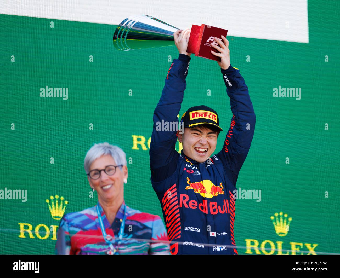 Albert Park, 2. April 2023 Red Bull Fahrer Ayumu Iwasa gewinnt die australische Runde der Meisterschaft F2. Corleve/Alamy Live News Stockfoto