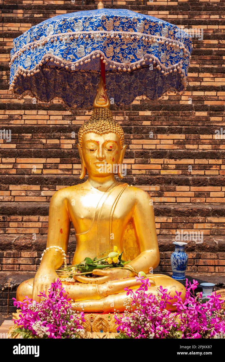Chiang Mai, Thailand. Wat Chedi Luang. Buddha-Statue. Stockfoto