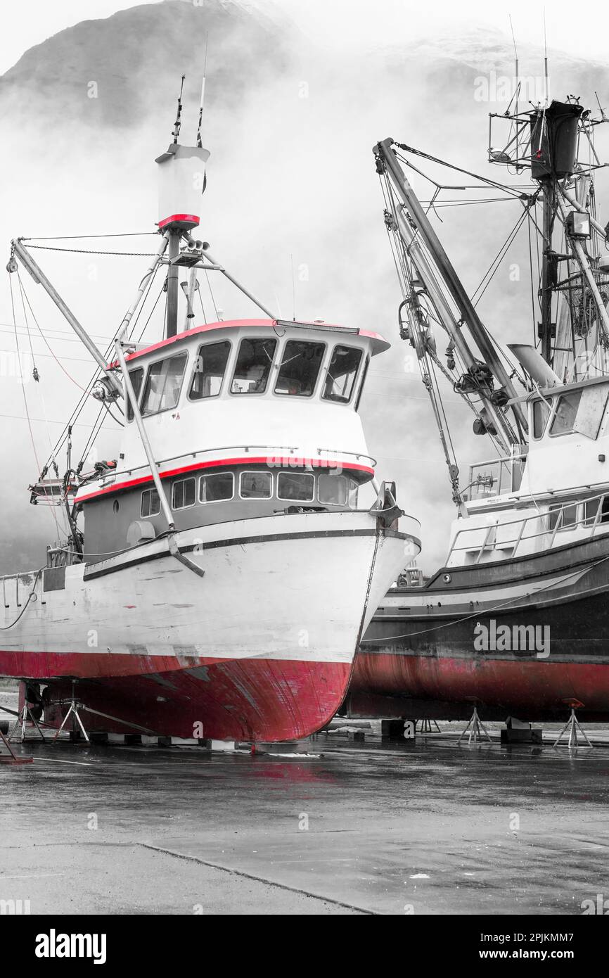 Alaska, Valdez. Fischerboote im Trockendock. Künstlerisches Rendering. Stockfoto