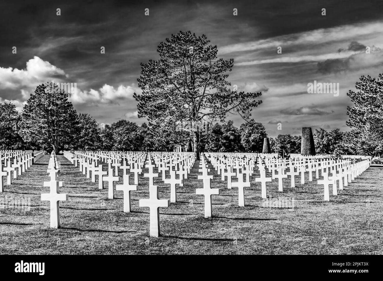 Amerikanischer Militärfriedhof, Normandie, Frankreich. Gräber amerikanischer Soldaten, die im 2. Weltkrieg in der Normandie getötet wurden Stockfoto