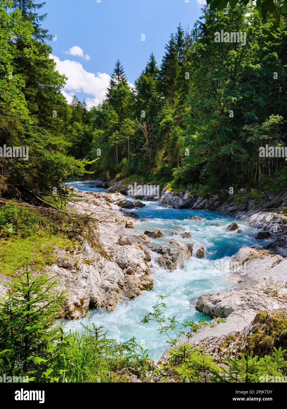 Schlucht des Rissbachs in der Nähe des Dorfes Vorderriss im Karwendel-Gebirge. Deutschland, Bayern Stockfoto