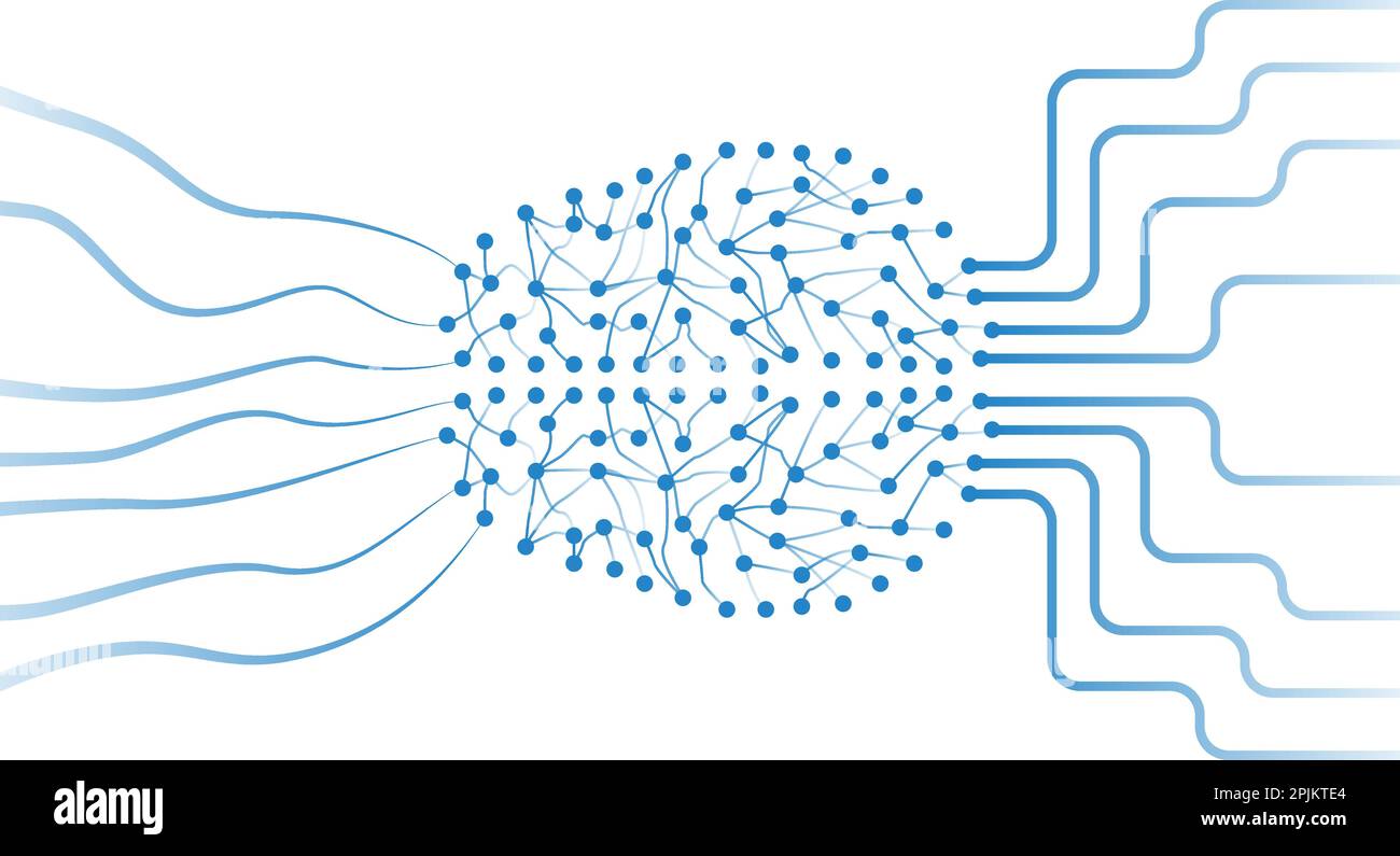 Tiefe lernen, künstliche neuronale Netze, dass Formen wie das menschliche Gehirn. Neuronale Netzwerk bearbeitet werden Daten zu Input und gibt Ergebnis für Ausgang Stock Vektor