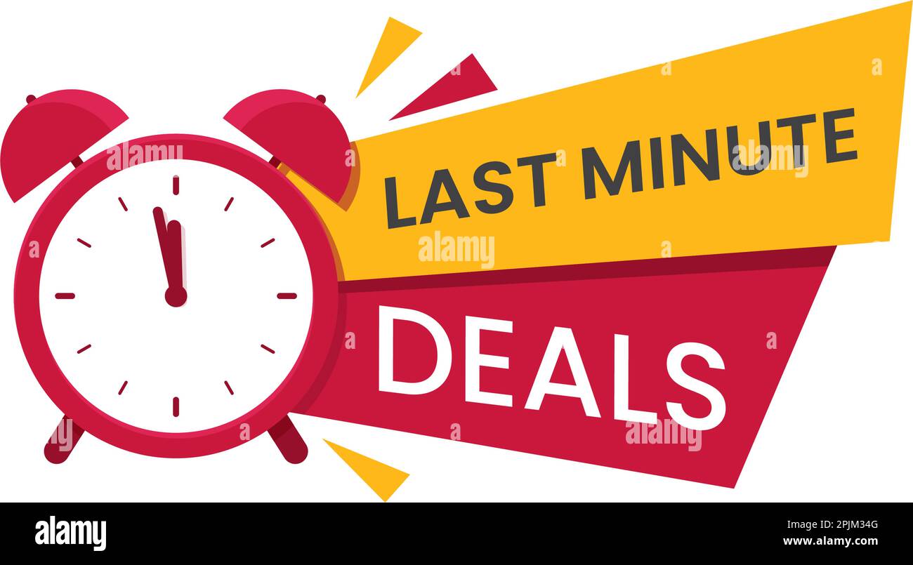 Red last minute, Logo, Symbol. Promo mit Uhr und Banner. Letzte Chance Konzept zu kaufen. Verkauf Banner, Poster. Flache Vector Illustration. Stock Vektor