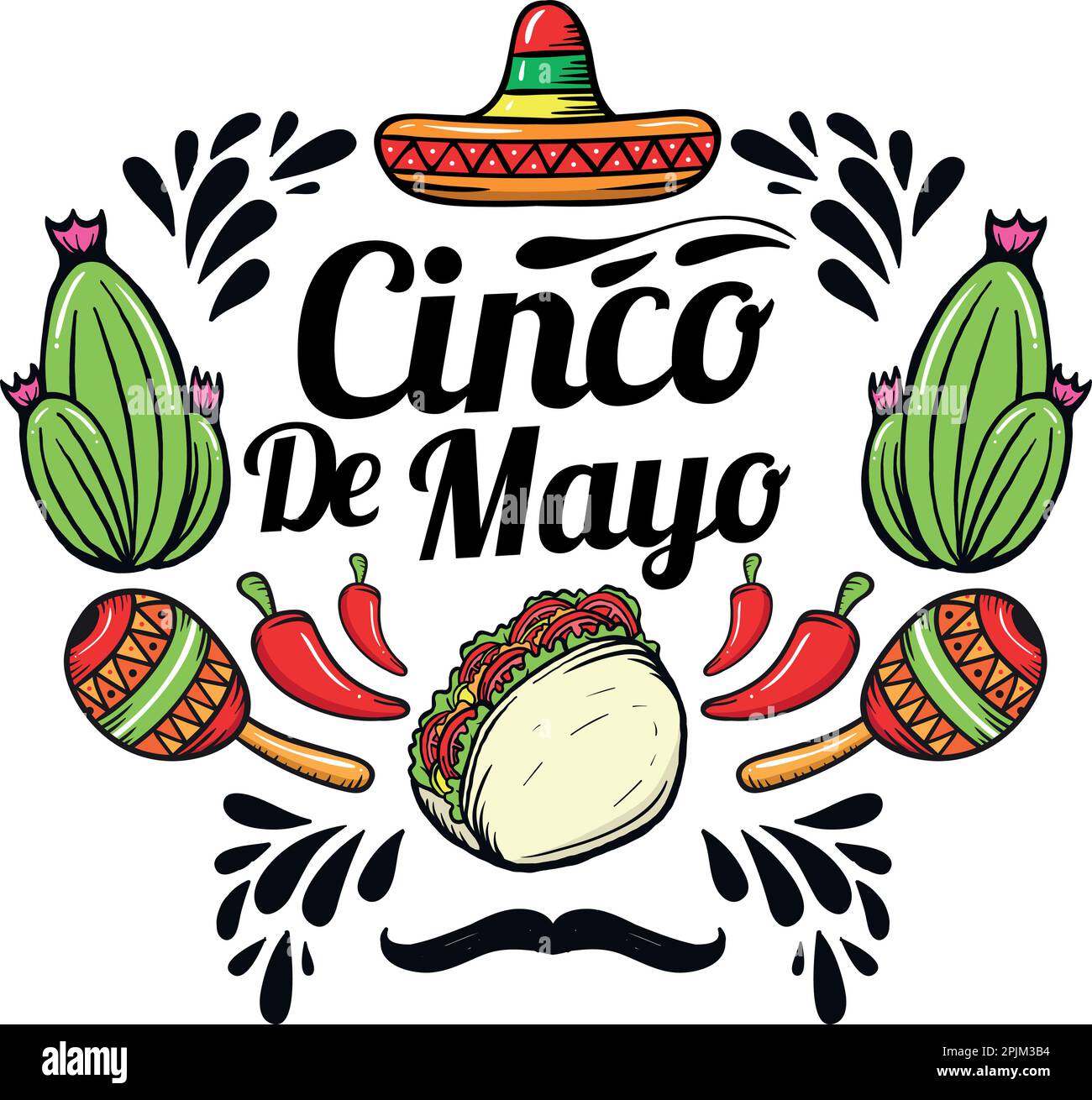 Cinco de Mayo - 5. Mai, Bundesurlaub in Mexiko. Fiesta Banner- und Posterdesign mit Flaggen, Blumen, Dekorationen. Feiern Sie mit uns. Stock Vektor