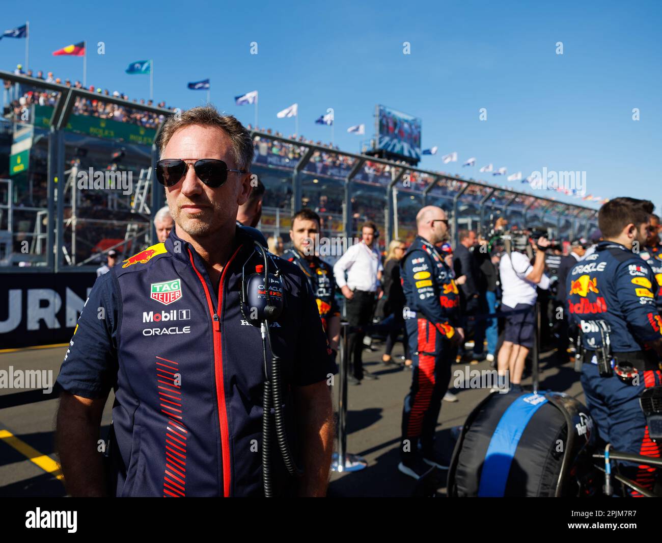 Albert Park, 2. April 2023 Christian Horner, Teamleiter des Red Bull Racing F1 Teams vor dem Start des Rennens. Corleve/Alamy Live News Stockfoto