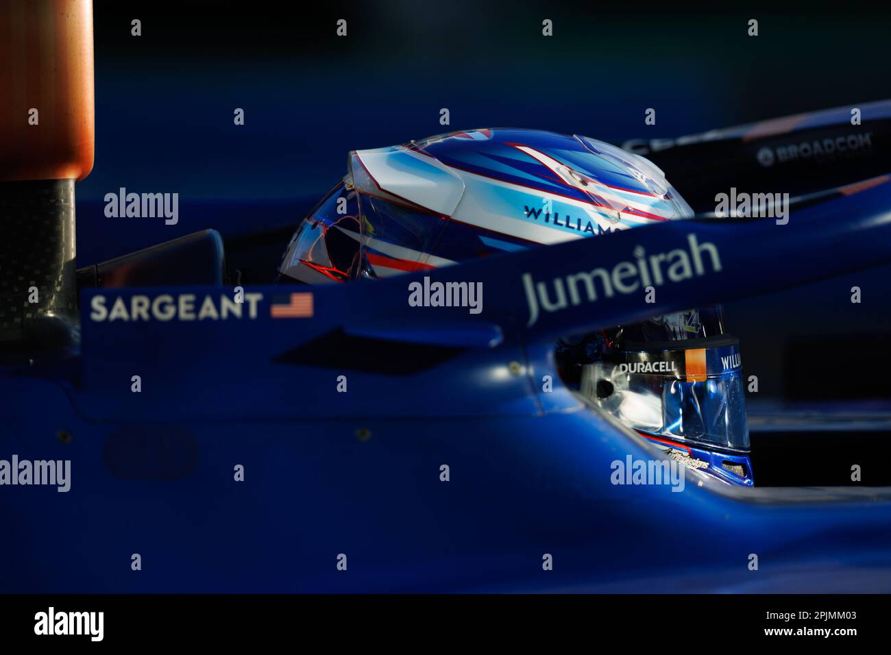Albert Park, 2. April 2023 Logan Sargent von Team Williams im Boxenausgang vor einem Neustart mit noch 2 Runden. Corleve/Alamy Live News Stockfoto